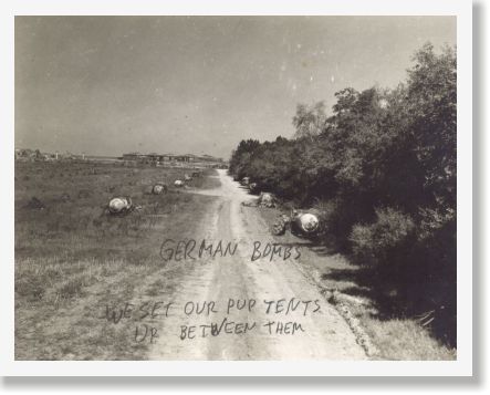 Rows of German SC 1000 "Herrmann" bombs left behind at Chateaudun. (Lou Cerino)